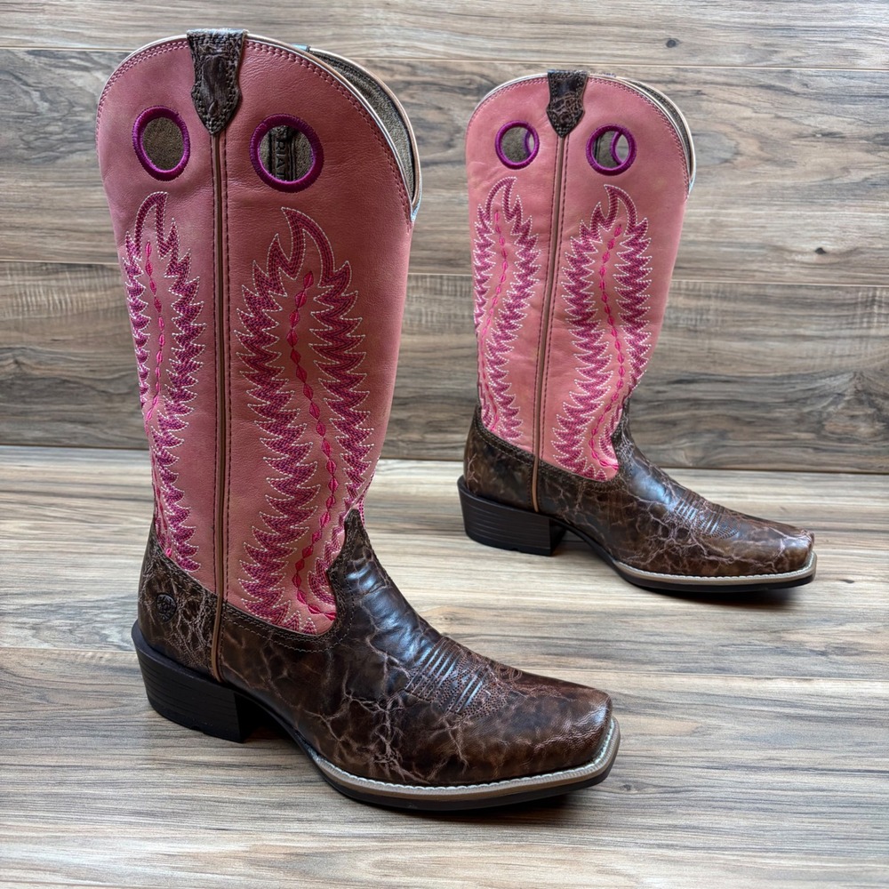 Ariat Junction Womens 9B Pink Brown Bantamweight Cutter Toe 13" Boots 10061330